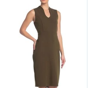 Nina Leonard Olive Green U Neck Dress